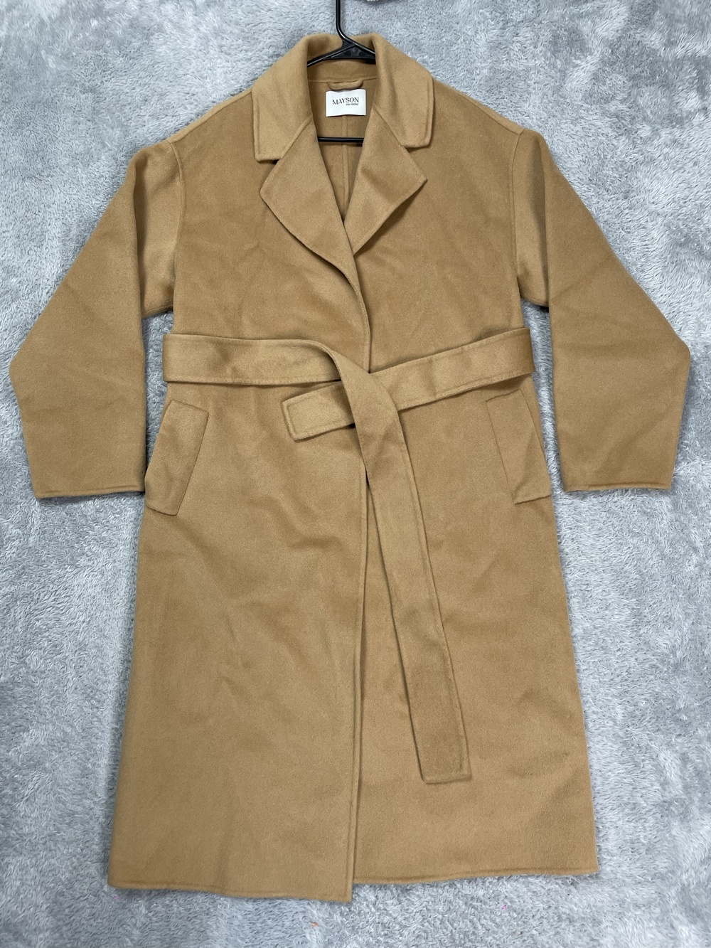 MAYSON The Label Coat Womens XS Brown Lambswool Cashmere Belted Long Overcoat